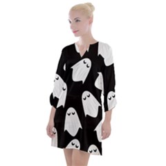 Ghost Halloween Pattern Open Neck Shift Dress by Amaryn4rt