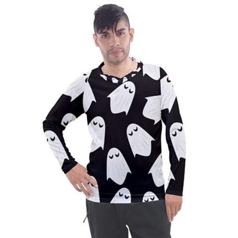 Ghost Halloween Pattern Men s Pique Long Sleeve Tee by Amaryn4rt