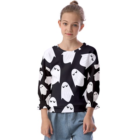 Ghost Halloween Pattern Kids  Cuff Sleeve Top by Amaryn4rt