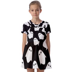 Ghost Halloween Pattern Kids  Short Sleeve Pinafore Style Dress by Amaryn4rt