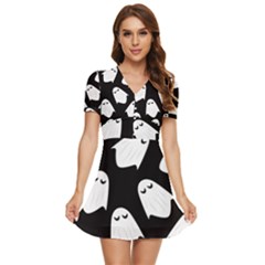 Ghost Halloween Pattern V-neck High Waist Chiffon Mini Dress by Amaryn4rt