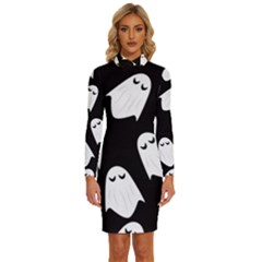 Ghost Halloween Pattern Long Sleeve Shirt Collar Bodycon Dress by Amaryn4rt