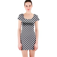 Black And White Checkerboard Background Board Checker Short Sleeve Bodycon Dress by Amaryn4rt