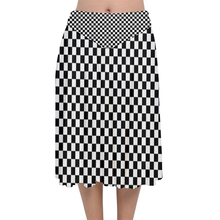 Black And White Checkerboard Background Board Checker Velvet Flared Midi Skirt