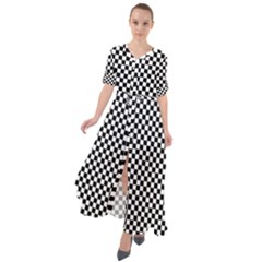 Black And White Checkerboard Background Board Checker Waist Tie Boho Maxi Dress by Amaryn4rt