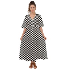 Black And White Checkerboard Background Board Checker Kimono Sleeve Boho Dress by Amaryn4rt