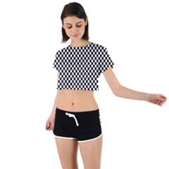 Black And White Checkerboard Background Board Checker Tie Back Short Sleeve Crop Tee by Amaryn4rt