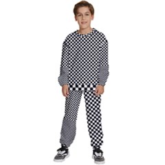 Black And White Checkerboard Background Board Checker Kids  Sweatshirt Set by Amaryn4rt