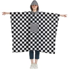 Black And White Checkerboard Background Board Checker Women s Hooded Rain Ponchos by Amaryn4rt