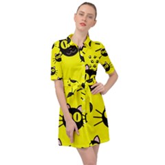 Cats Heads Pattern Design Belted Shirt Dress by Amaryn4rt