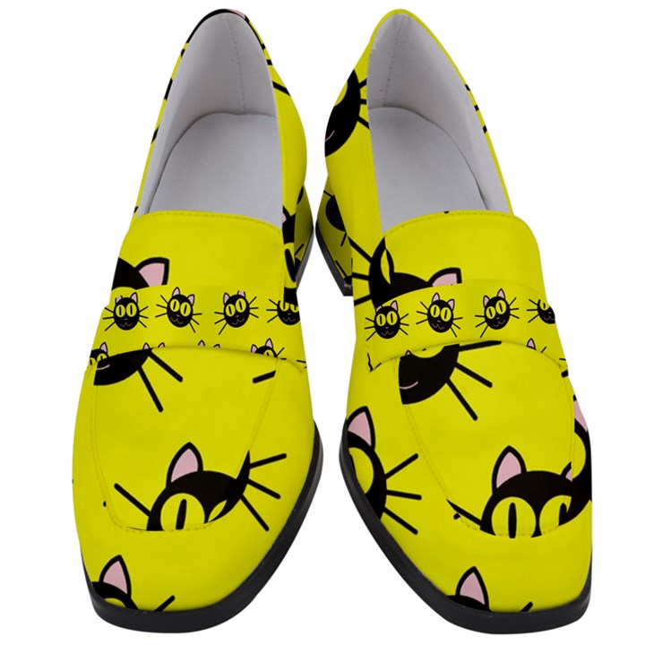 Cats Heads Pattern Design Women s Chunky Heel Loafers