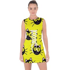 Cats Heads Pattern Design Lace Up Front Bodycon Dress by Amaryn4rt