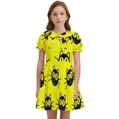 Cats Heads Pattern Design Kids  Bow Tie Puff Sleeve Dress by Amaryn4rt