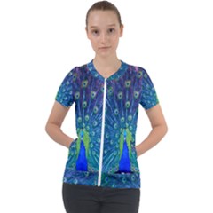 Amazing Peacock Short Sleeve Zip Up Jacket