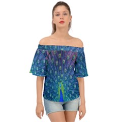 Amazing Peacock Off Shoulder Short Sleeve Top by Simbadda