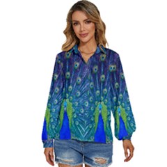 Amazing Peacock Women s Long Sleeve Button Up Shirt