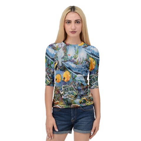 Colorful Aquatic Life Wall Mural Quarter Sleeve Raglan Tee by Simbadda