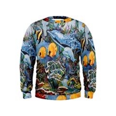 Colorful Aquatic Life Wall Mural Kids  Sweatshirt by Simbadda