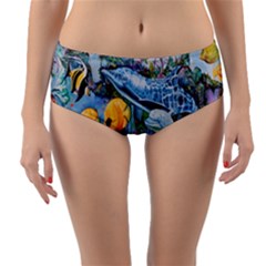 Colorful Aquatic Life Wall Mural Reversible Mid-waist Bikini Bottoms by Simbadda