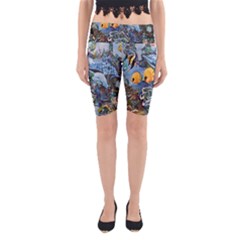 Colorful Aquatic Life Wall Mural Yoga Cropped Leggings by Simbadda