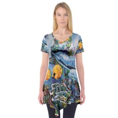 Colorful Aquatic Life Wall Mural Short Sleeve Tunic  by Simbadda