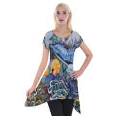 Colorful Aquatic Life Wall Mural Short Sleeve Side Drop Tunic by Simbadda