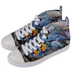 Colorful Aquatic Life Wall Mural Women s Mid-top Canvas Sneakers by Simbadda