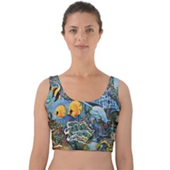 Colorful Aquatic Life Wall Mural Velvet Crop Top by Simbadda