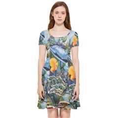 Colorful Aquatic Life Wall Mural Inside Out Cap Sleeve Dress by Simbadda