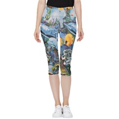 Colorful Aquatic Life Wall Mural Inside Out Lightweight Velour Capri Leggings  by Simbadda