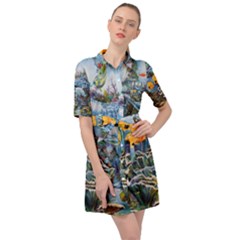 Colorful Aquatic Life Wall Mural Belted Shirt Dress by Simbadda