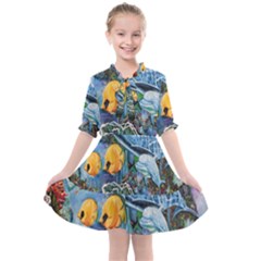 Colorful Aquatic Life Wall Mural Kids  All Frills Chiffon Dress by Simbadda