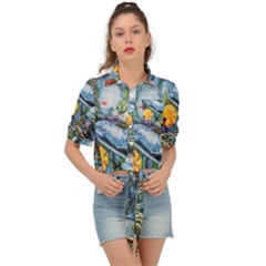 Colorful Aquatic Life Wall Mural Tie Front Shirt  by Simbadda