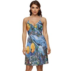 Colorful Aquatic Life Wall Mural V-neck Pocket Summer Dress  by Simbadda