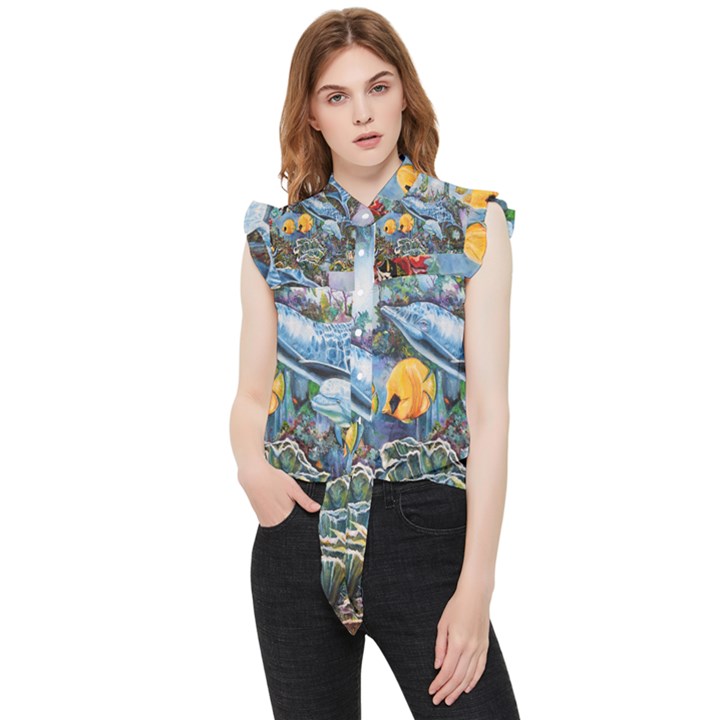 Colorful Aquatic Life Wall Mural Frill Detail Shirt