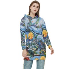 Colorful Aquatic Life Wall Mural Women s Long Oversized Pullover Hoodie by Simbadda