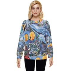 Colorful Aquatic Life Wall Mural Hidden Pocket Sweatshirt by Simbadda