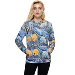 Colorful Aquatic Life Wall Mural Women s Lightweight Drawstring Hoodie by Simbadda