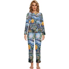 Colorful Aquatic Life Wall Mural Womens  Long Sleeve Lightweight Pajamas Set by Simbadda