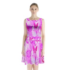 Butterfly Cut Out Pattern Colorful Colors Sleeveless Waist Tie Chiffon Dress by Simbadda