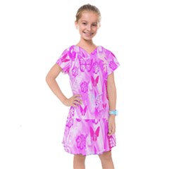 Butterfly Cut Out Pattern Colorful Colors Kids  Drop Waist Dress by Simbadda