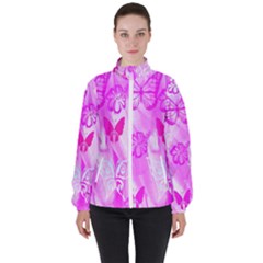 Butterfly Cut Out Pattern Colorful Colors Women s High Neck Windbreaker by Simbadda