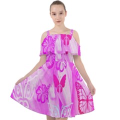 Butterfly Cut Out Pattern Colorful Colors Cut Out Shoulders Chiffon Dress by Simbadda