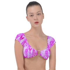 Butterfly Cut Out Pattern Colorful Colors Cap Sleeve Ring Bikini Top by Simbadda