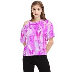 Butterfly Cut Out Pattern Colorful Colors One Shoulder Cut Out Tee by Simbadda