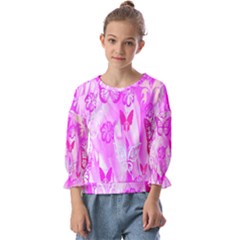 Butterfly Cut Out Pattern Colorful Colors Kids  Cuff Sleeve Top