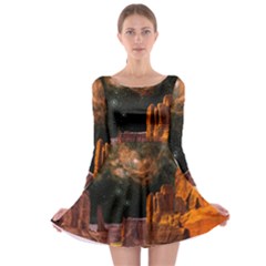 Geology Sand Stone Canyon Long Sleeve Skater Dress by Simbadda