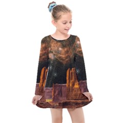 Geology Sand Stone Canyon Kids  Long Sleeve Dress by Simbadda