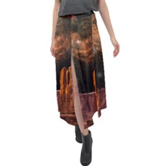 Geology Sand Stone Canyon Velour Split Maxi Skirt by Simbadda