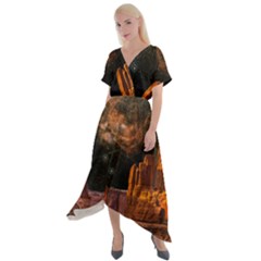 Geology Sand Stone Canyon Cross Front Sharkbite Hem Maxi Dress by Simbadda